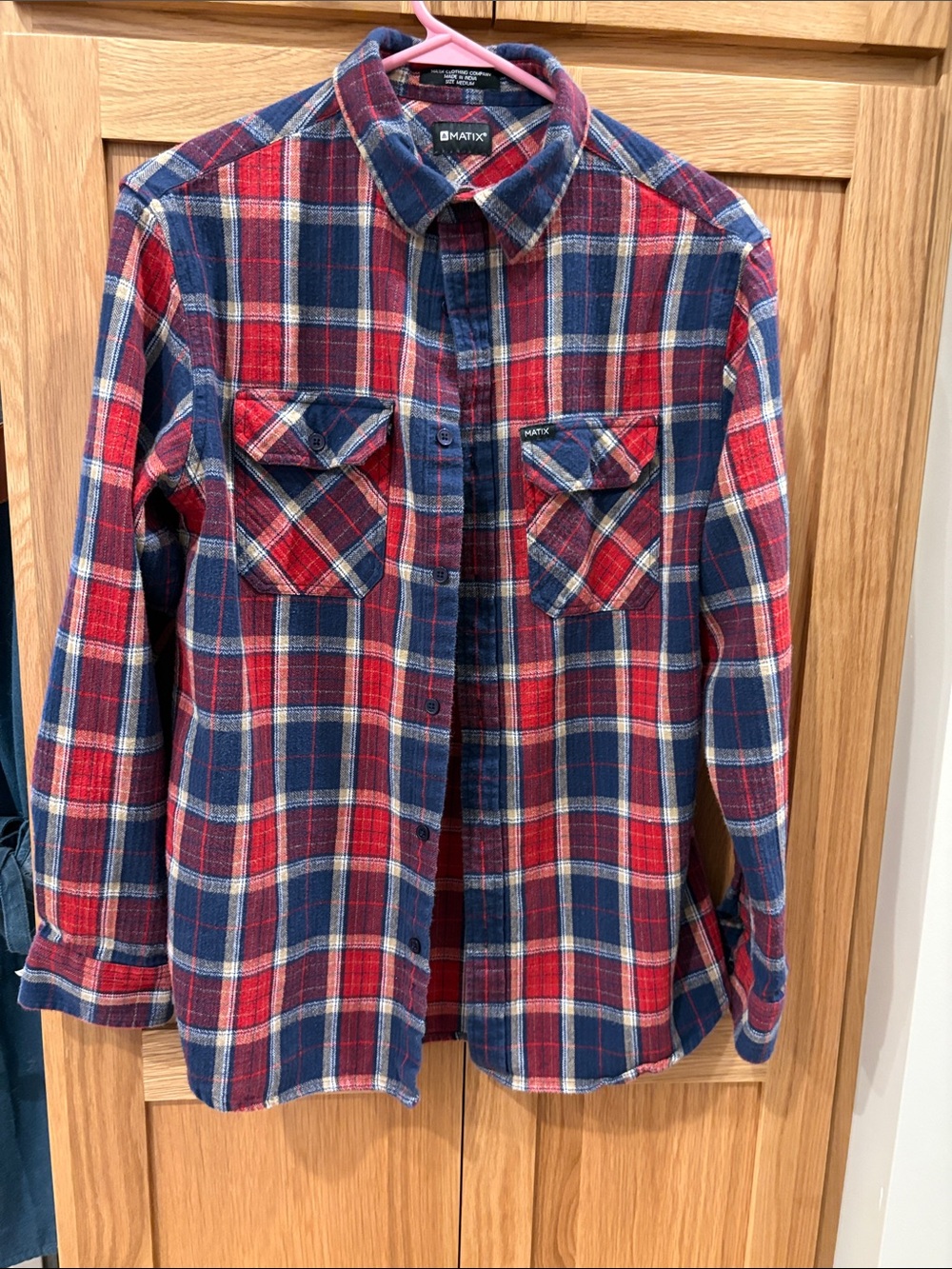 Matix Men's Medium Red and Blue Plaid Button-Up Flannel Shirt